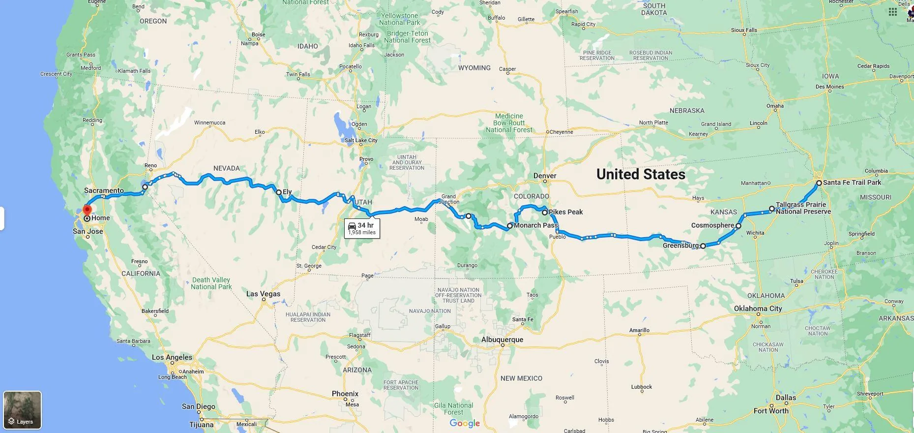 Planed Route of the new Z Prairie Village KS to Walnut Creek CA.JPG