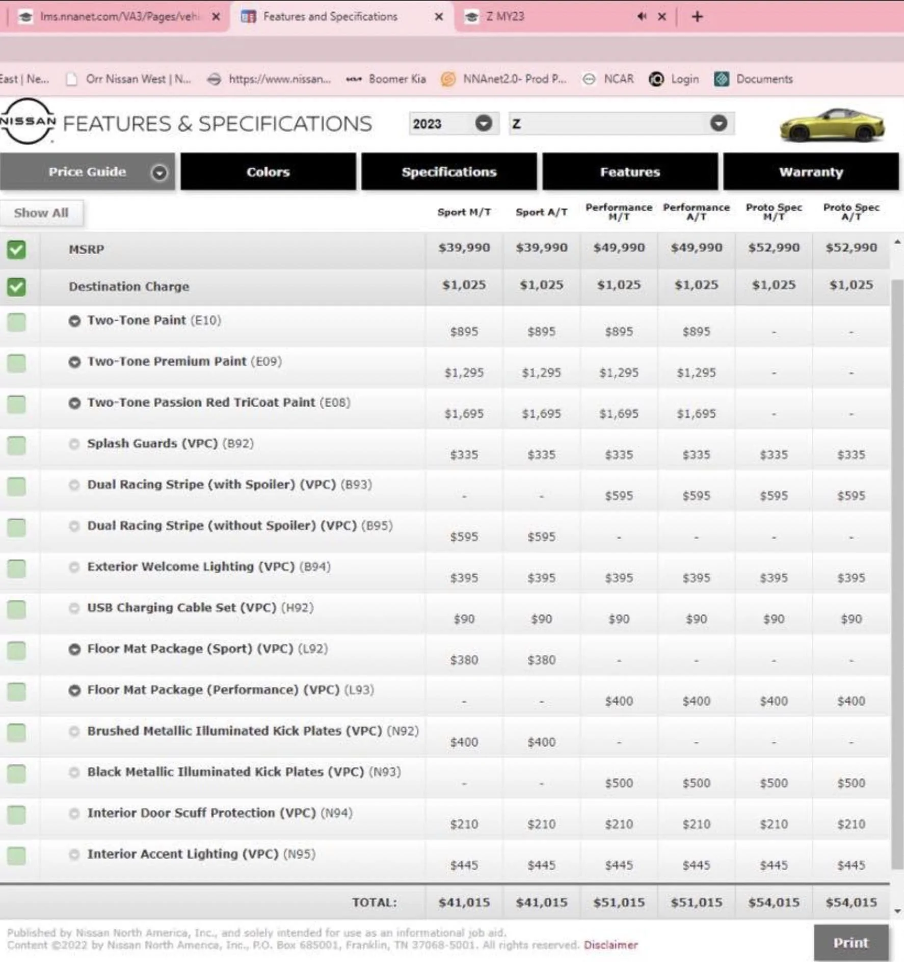 2023 Nissan Z factory options, accessories, parts pricing.jpg