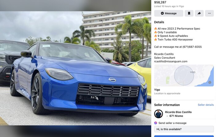 2023 Z Performance listed for $58,287 by Guam Nissan dealer (as of 10 hrs ago)